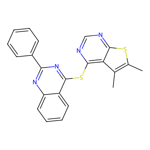 5,6-Dimethyl-4-(2-phenylquinazolin-4-ylthio)thiopheno[2,3-d]pyrimidine structure