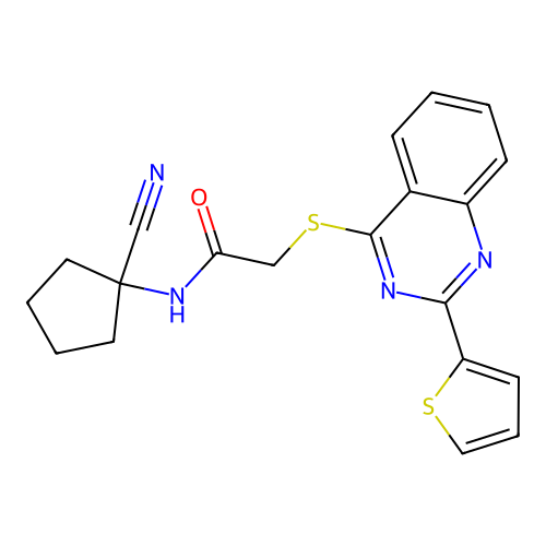 N-(1-cyanocyclopentyl)-2-(2-thiophen-2-ylquinazolin-4-yl)sulfanylacetamide structure