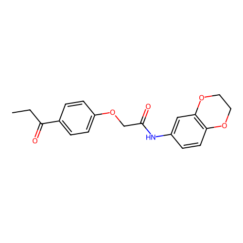 N-(2,3-dihydro-1,4-benzodioxin-6-yl)-2-(4-propanoylphenoxy)acetamide structure