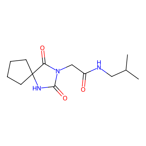 2-(2,4-dioxo-1,3-diazaspiro[4.4]nonan-3-yl)-N-isobutylacetamide structure