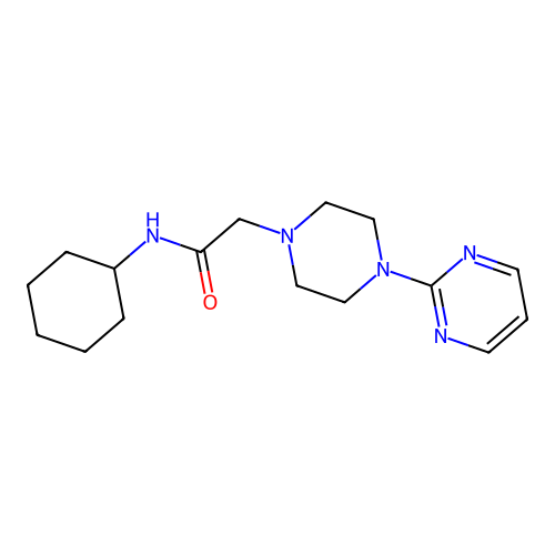 N-cyclohexyl-2-(4-pyrimidin-2-ylpiperazin-1-yl)acetamide structure