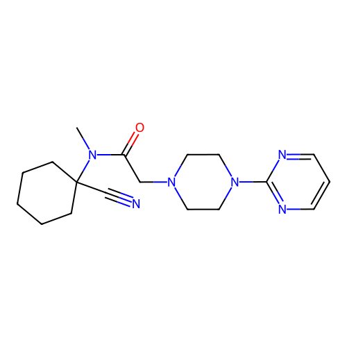 N-(1-cyanocyclohexyl)-N-methyl-2-(4-pyrimidin-2-ylpiperazin-1-yl)acetamide structure