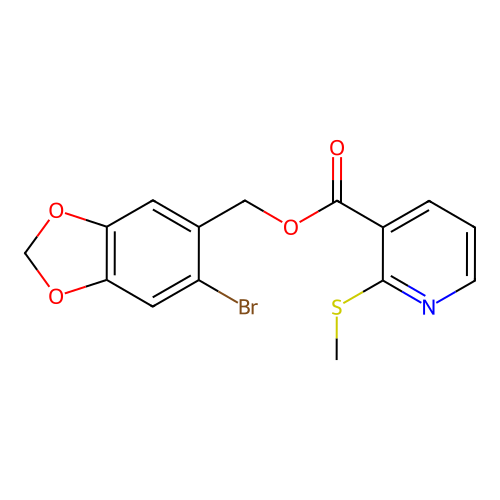 (6-Bromo-1,3-dioxaindan-5-yl)methyl 2-(methylsulfanyl)pyridine-3-carboxylate structure