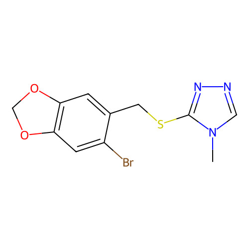 3-{[(6-bromo-1,3-benzodioxol-5-yl)methyl]sulfanyl}-4-methyl-4H-1,2,4-triazole structure