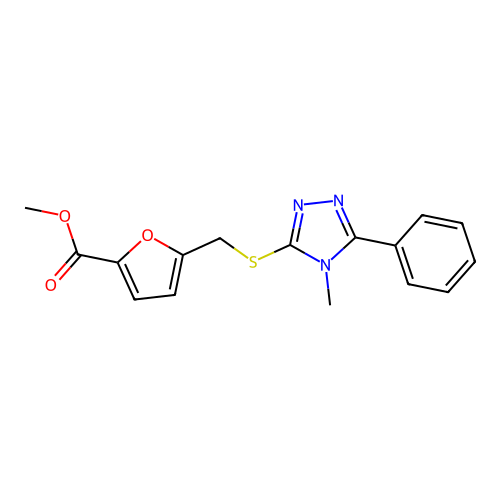 methyl 5-[(4-methyl-5-phenyl-1,2,4-triazol-3-yl)sulfanylmethyl]furan-2-carboxylate structure