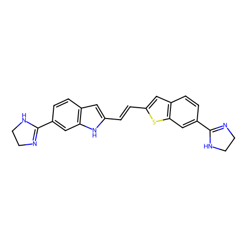 1H-Indole, 6-(4,5-dihydro-1H-imidazol-2-yl)-2-(2-(6-(4,5-dihydro-1H-imidazol-2-yl)benzo(b)thien-2-yl)ethenyl)- structure