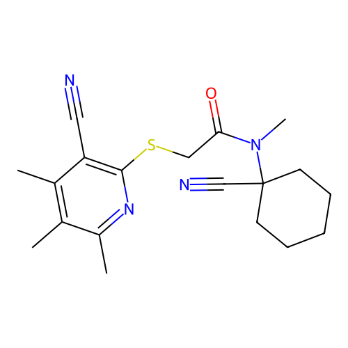 2-[(3-cyano-4,5,6-trimethylpyridin-2-yl)sulfanyl]-N-(1-cyanocyclohexyl)-N-methylacetamide structure