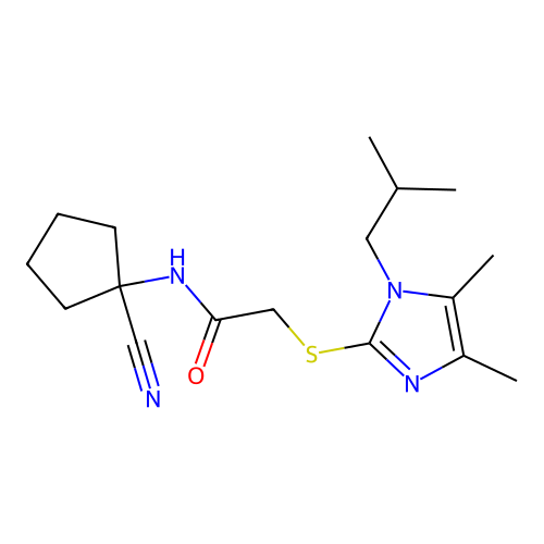 N-(1-cyanocyclopentyl)-2-[4,5-dimethyl-1-(2-methylpropyl)imidazol-2-yl]sulfanylacetamide structure