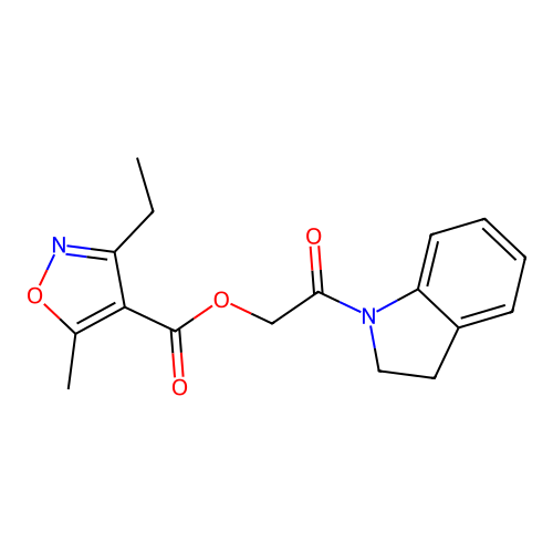 [2-(2,3-dihydroindol-1-yl)-2-oxoethyl] 3-ethyl-5-methyl-1,2-oxazole-4-carboxylate structure