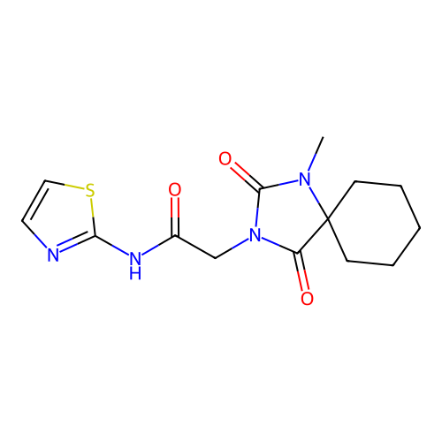 2-(1-methyl-2,4-dioxo-1,3-diazaspiro[4.5]dec-3-yl)-N-(1,3-thiazol-2-yl)acetamide structure