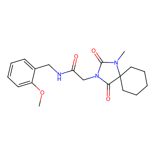 N-(2-methoxybenzyl)-2-(1-methyl-2,4-dioxo-1,3-diazaspiro[4.5]dec-3-yl)acetamide structure