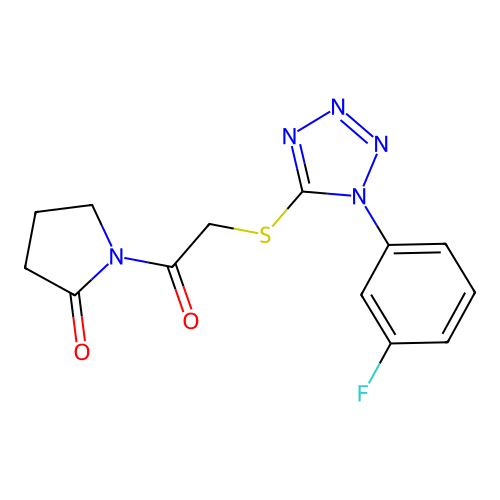 1-[2-[1-(3-Fluorophenyl)tetrazol-5-yl]sulfanylacetyl]pyrrolidin-2-one structure