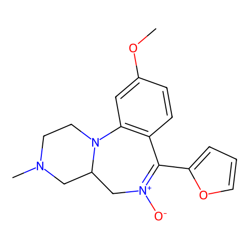 Pyrazino(1,2-a)(1,4)benzodiazepine, 1,2,3,4,4a,5-hexahydro-7-(2-furanyl)-10-methoxy-3-methyl-, 6-oxide structure