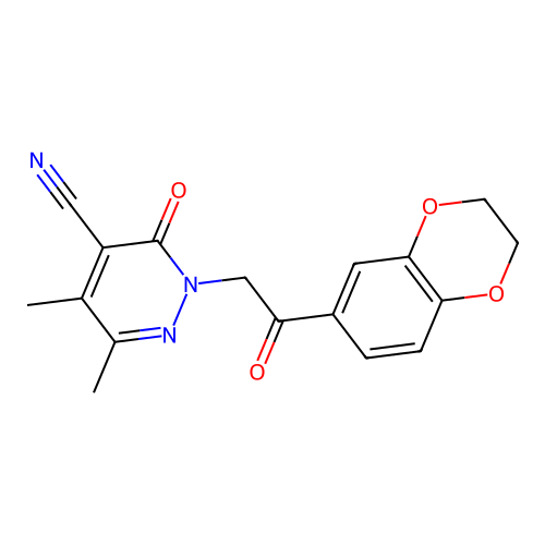 2-[2-(2,3-dihydro-1,4-benzodioxin-6-yl)-2-oxoethyl]-5,6-dimethyl-3-oxopyridazine-4-carbonitrile structure
