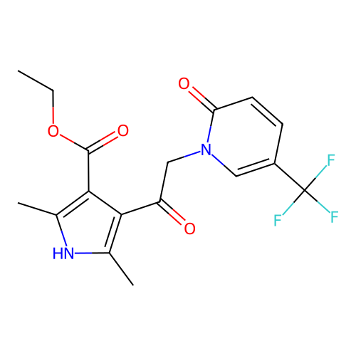 Ethyl 2,5-dimethyl-4-[2-[2-oxo-5-(trifluoromethyl)-1(2H)-pyridinyl]acetyl]-1H-pyrrole-3-carboxylate structure