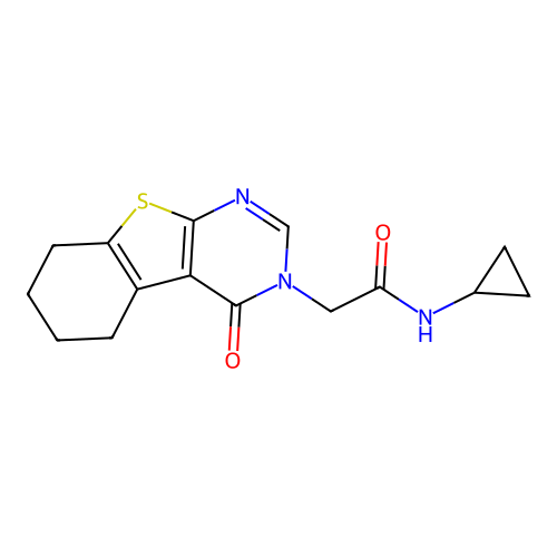 N-cyclopropyl-2-(4-oxo-5,6,7,8-tetrahydro-[1]benzothiolo[2,3-d]pyrimidin-3-yl)acetamide structure