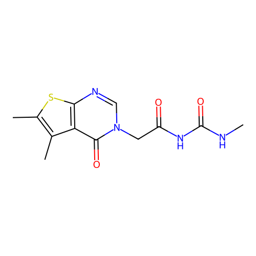 2-(5,6-dimethyl-4-oxothieno[2,3-d]pyrimidin-3-yl)-N-(methylcarbamoyl)acetamide structure