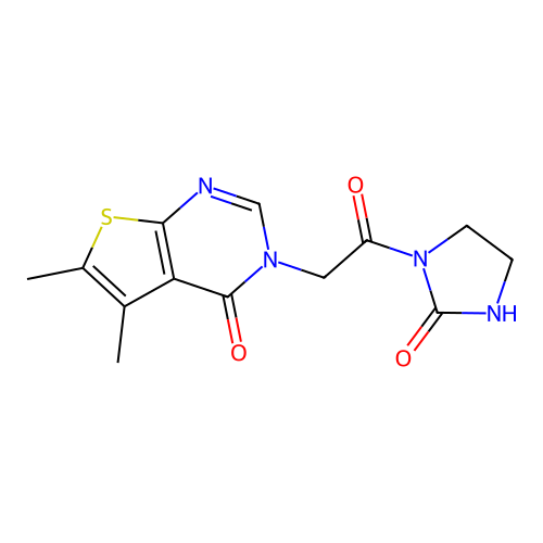 5,6-dimethyl-3-(2-oxo-2-(2-oxoimidazolidin-1-yl)ethyl)thieno[2,3-d]pyrimidin-4(3H)-one structure