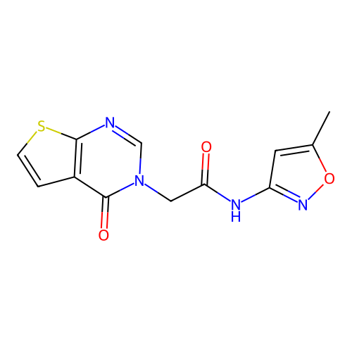 N-(5-methyl-1,2-oxazol-3-yl)-2-(4-oxothieno[2,3-d]pyrimidin-3-yl)acetamide structure