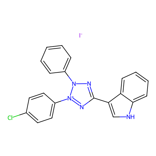 2H-Tetrazolium, 3-(4-chlorophenyl)-5-(1H-indol-3-yl)-2-phenyl-, iodide structure