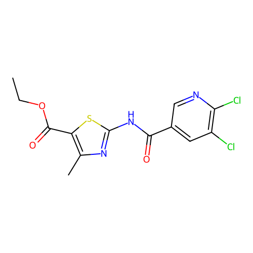 Ethyl 2-(5,6-dichloropyridine-3-amido)-4-methyl-1,3-thiazole-5-carboxylate structure