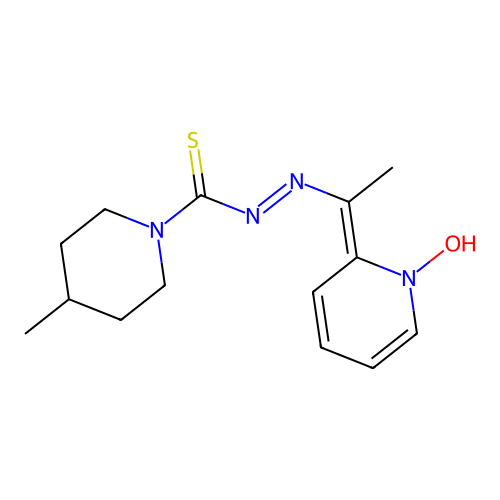 N-[1-(1-hydroxy-2-pyridinylidene)ethylimino]-4-methylpiperidine-1-carbothioamide structure
