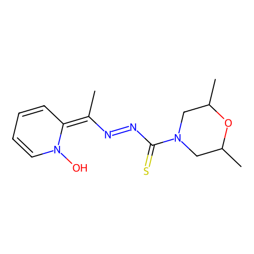 N-[(1Z)-1-(1-hydroxypyridin-2-ylidene)ethyl]imino-2,6-dimethylmorpholine-4-carbothioamide structure