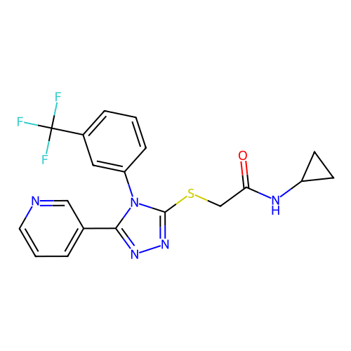 N-cyclopropyl-2-{5-(3-pyridyl)-4-[3-(trifluoromethyl)phenyl](1,2,4-triazol-3-y lthio)}acetamide structure