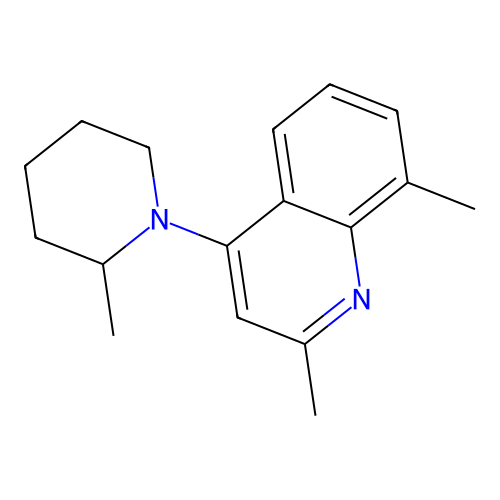 Quinoline, 2,8-dimethyl-4-(2-methyl-1-piperidinyl)- structure
