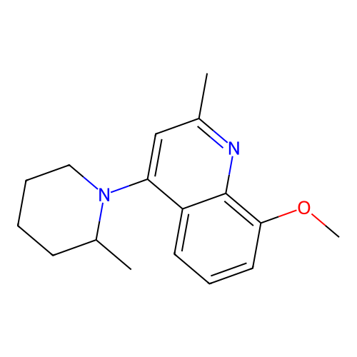 Quinoline, 8-methoxy-2-methyl-4-(2-methylpiperidino)- structure