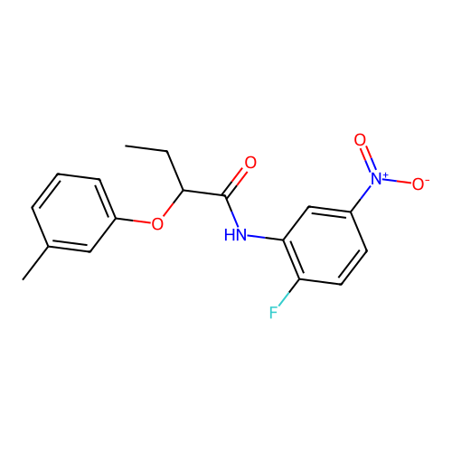 N-(2-fluoro-5-nitrophenyl)-2-(3-methylphenoxy)butanamide structure