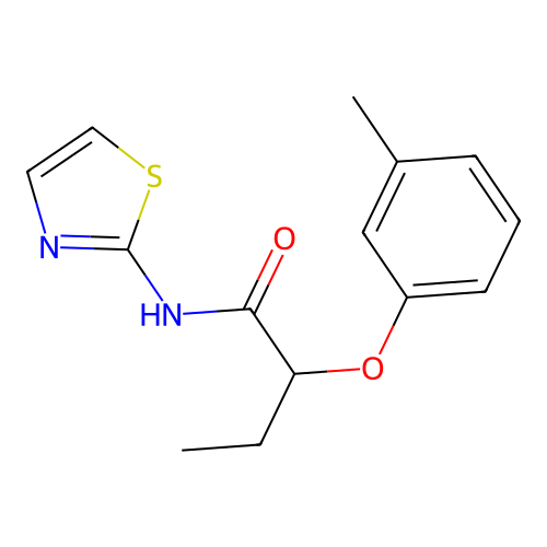 2-(3-methylphenoxy)-N-(1,3-thiazol-2-yl)butanamide structure