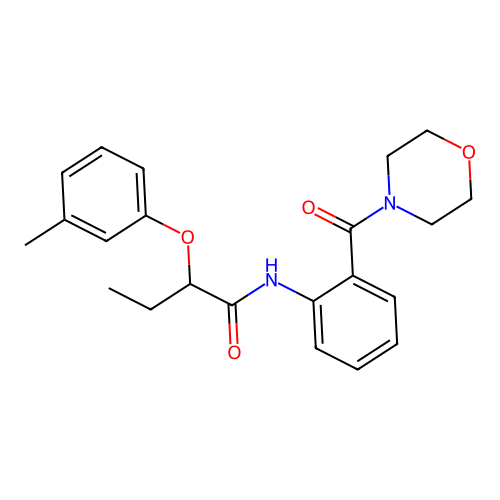2-(3-methylphenoxy)-N-[2-(morpholine-4-carbonyl)phenyl]butanamide structure