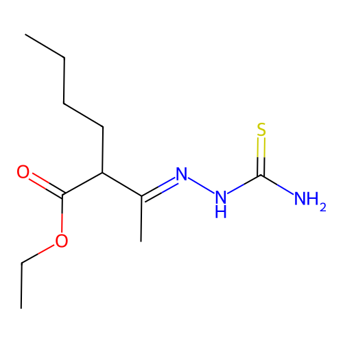 ethyl 2-[N-(carbamothioylamino)-C-methylcarbonimidoyl]hexanoate structure