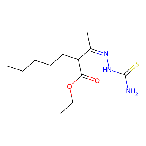 ethyl 2-[(Z)-N-(carbamothioylamino)-C-methylcarbonimidoyl]heptanoate structure