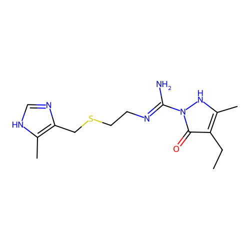4-ethyl-5-methyl-N'-[2-[(5-methyl-1H-imidazol-4-yl)methylsulfanyl]ethyl]-3-oxo-1H-pyrazole-2-carboximidamide structure