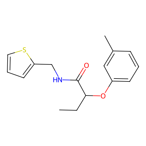 2-(3-methylphenoxy)-N-(2-thienylmethyl)butanamide structure