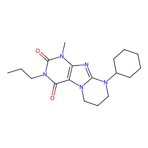 9-cyclohexyl-1-methyl-3-propyl-7,8-dihydro-6H-purino[7,8-a]pyrimidine-2,4-dione structure