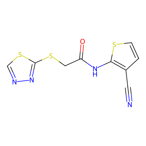 N-(3-cyanothiophen-2-yl)-2-(1,3,4-thiadiazol-2-ylsulfanyl)acetamide structure