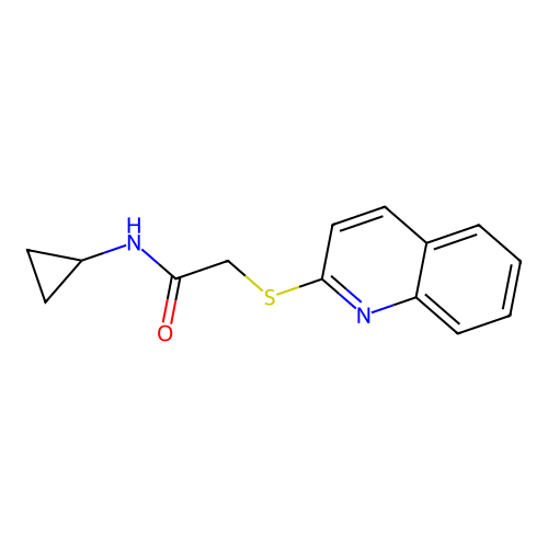 N-cyclopropyl-2-quinolin-2-ylsulfanylacetamide structure