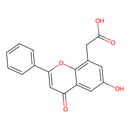 (6-Hydroxy-4-oxo-2-phenyl-4H-1-benzopyran-8-yl)acetic acid structure