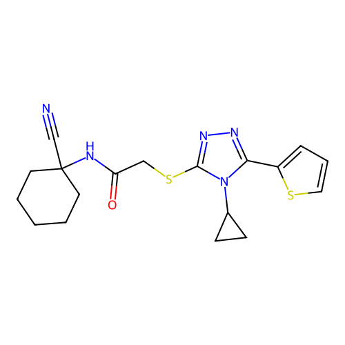 N-(1-cyanocyclohexyl)-2-[(4-cyclopropyl-5-thiophen-2-yl-1,2,4-triazol-3-yl)sulfanyl]acetamide structure