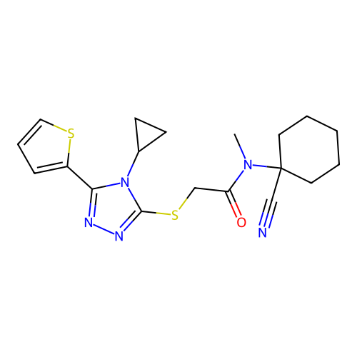 N-(1-cyanocyclohexyl)-2-[(4-cyclopropyl-5-thiophen-2-yl-1,2,4-triazol-3-yl)sulfanyl]-N-methylacetamide structure
