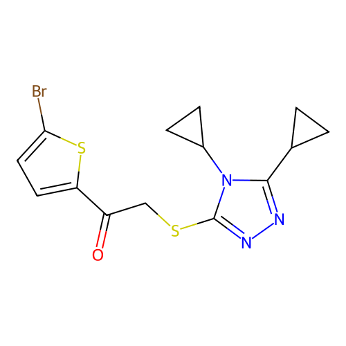 1-(5-bromothiophen-2-yl)-2-[(4,5-dicyclopropyl-1,2,4-triazol-3-yl)sulfanyl]ethanone structure