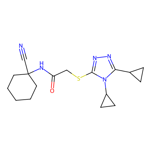 N-(1-cyanocyclohexyl)-2-[(4,5-dicyclopropyl-1,2,4-triazol-3-yl)sulfanyl]acetamide structure