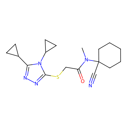 N-(1-cyanocyclohexyl)-2-[(4,5-dicyclopropyl-1,2,4-triazol-3-yl)sulfanyl]-N-methylacetamide structure