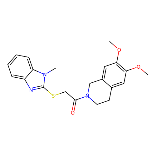 1-(6,7-dimethoxy-3,4-dihydro-1H-isoquinolin-2-yl)-2-(1-methylbenzimidazol-2-yl)sulfanylethanone structure