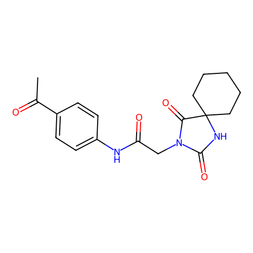 N-(4-acetylphenyl)-2-(2,4-dioxo-1,3-diazaspiro[4.5]decan-3-yl)acetamide structure