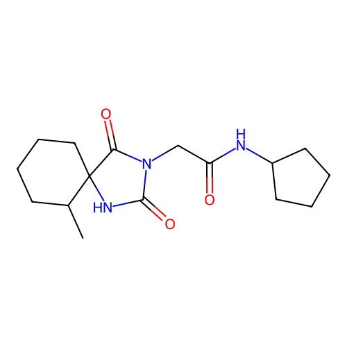N-cyclopentyl-2-(6-methyl-2,4-dioxo-1,3-diazaspiro[4.5]decan-3-yl)acetamide structure
