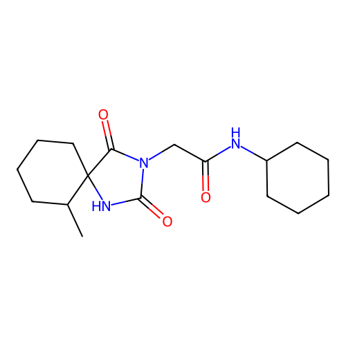 N-cyclohexyl-2-(6-methyl-2,4-dioxo-1,3-diazaspiro[4.5]decan-3-yl)acetamide structure
